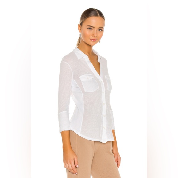 EUC James Perse $185 Slub Side Panel Front Shirt in White - Picture 2 of 4